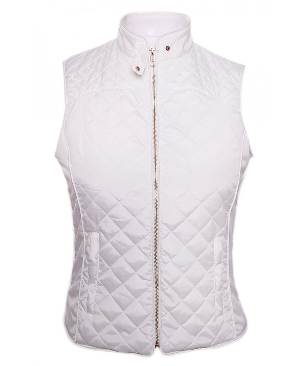 White High Neck Diamond Cotton Quilted Vest Coat