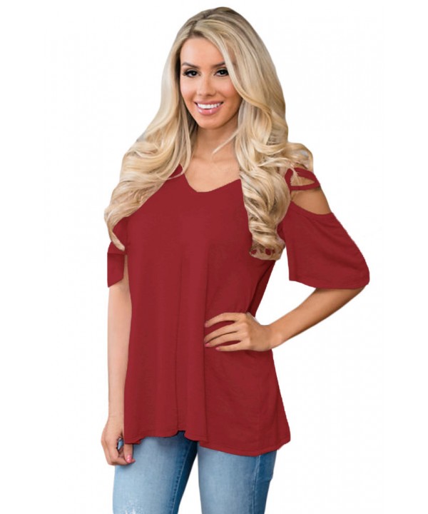 Wine Cold Shoulder Crisscross Detail Relaxing Fit ...