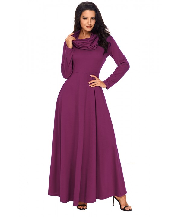 Purple Cow Neck Long Sleeve Maxi Dress