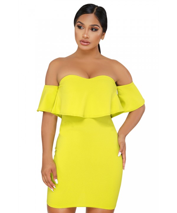 Yellow Off The Shoulder Ruffle Mini Dress