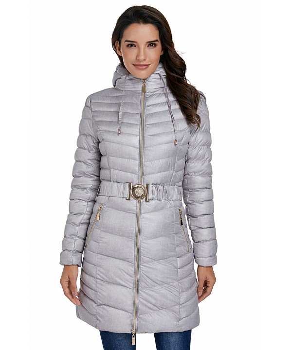 Gray Hooded Longline Winter Coat with Belt