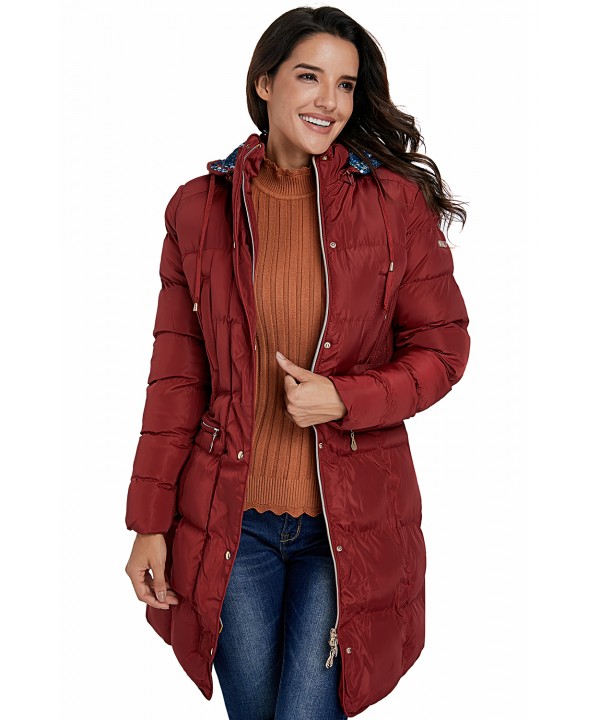 Burgundy Cotton Quilted Longline Hooded Coat