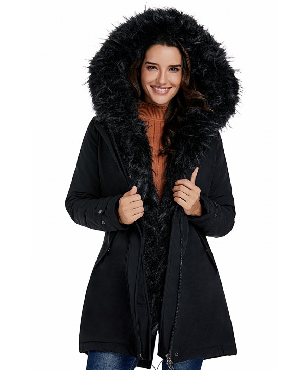 Fur Trim Hooded Black Parka Storm Coat