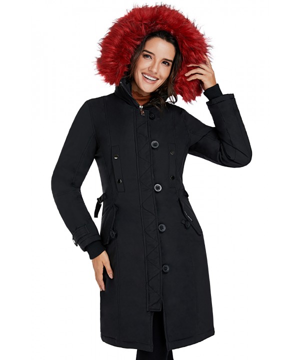 Black Plush Fur Hooded Long Parka Coat