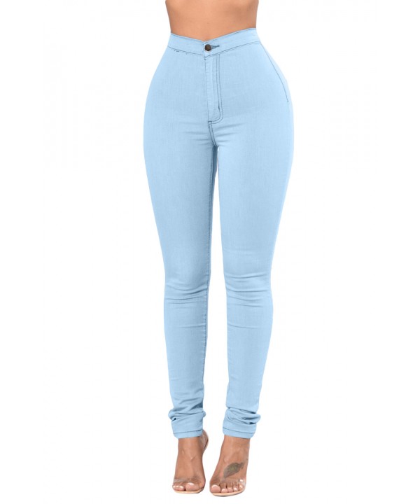 Light Blue High Waist Skinny Jeans with Round Pock...